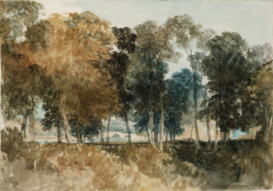 Joseph Mallord William Turner. The trees on the banks of the Thames and the bridge in the distance