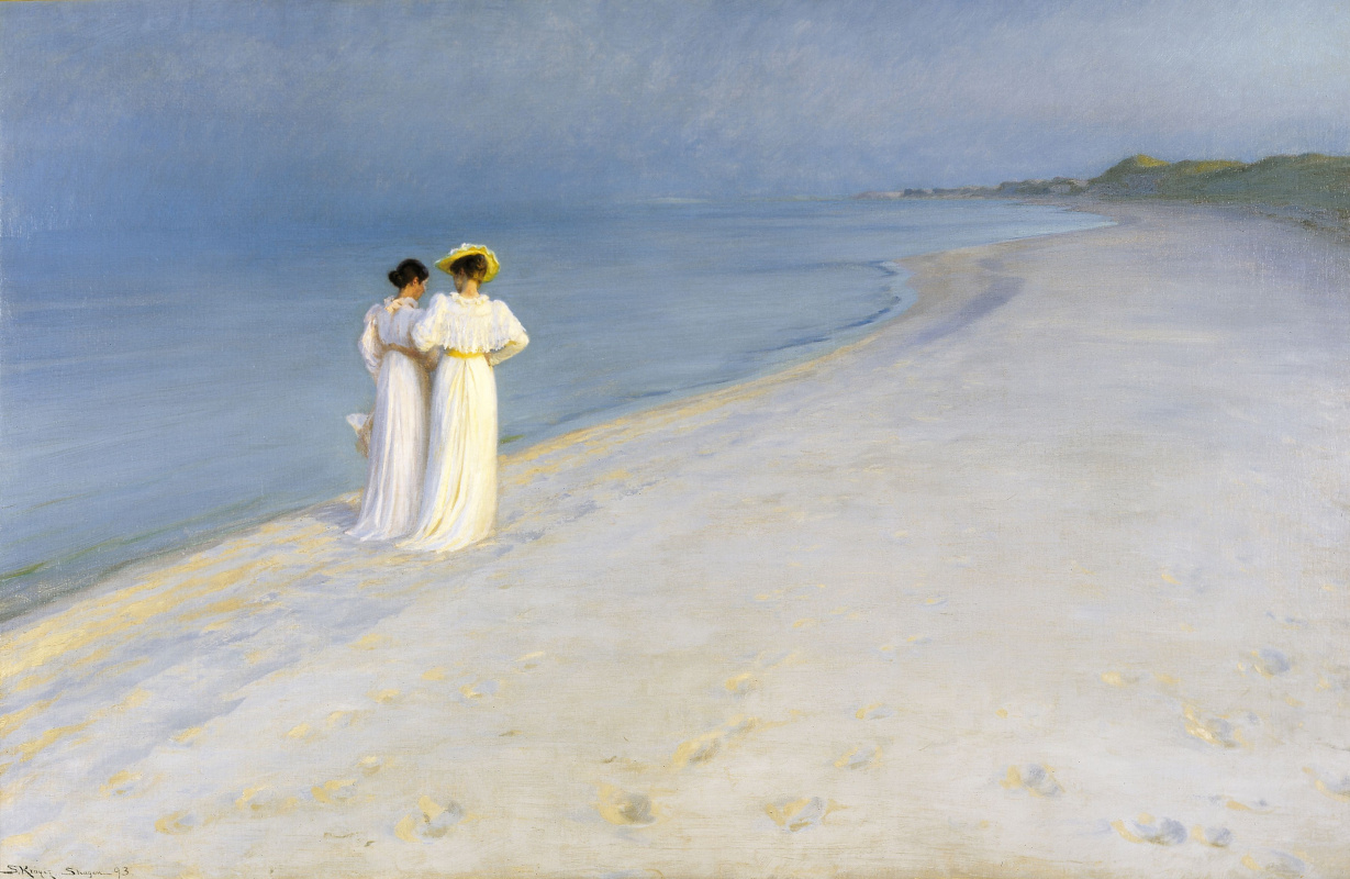 Peder Severin Krøyer. Summer evening on the southern beach of Skagen. Anna Anker and Marie krøyer