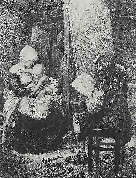Adolf Friedrich Erdmann von Menzel. Albrecht Durer wrote in a workshop a woman with a child like Madonna