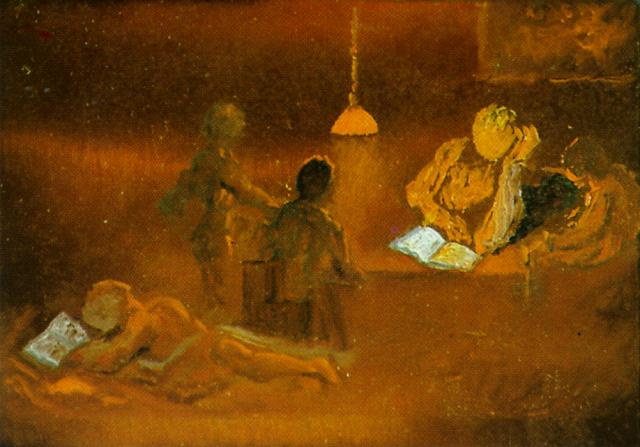 Salvador Dali. Reading. Family scene with artificial light