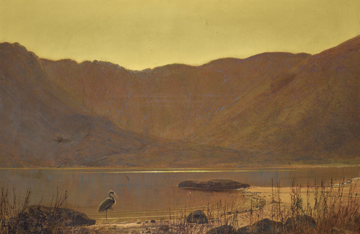 John Atkinson Grimshaw. Morning landscape with a hunting heron