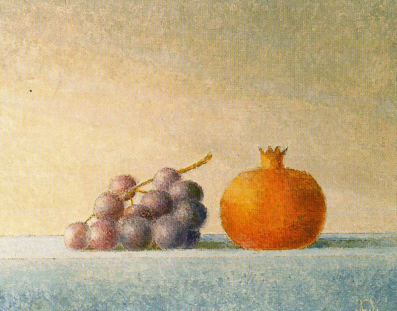 Javier Waltz. Still life of a bunch of grapes and pomegranate