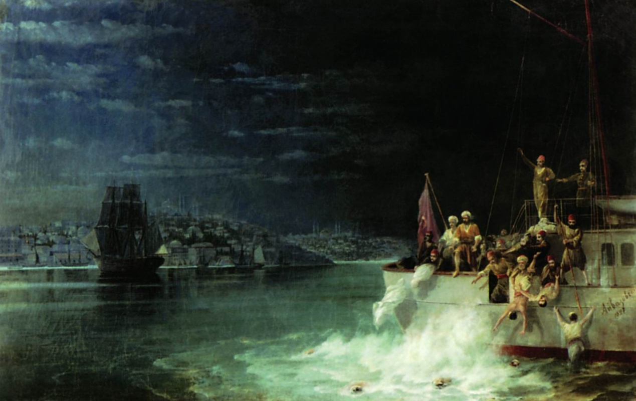 Ivan Aivazovsky. Night. Tragedy in the sea of Marmara