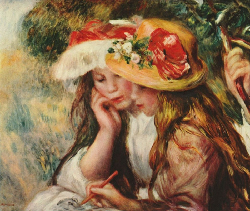 Pierre-Auguste Renoir. Two girls reading in the garden