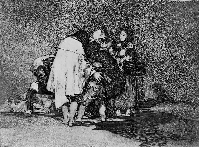 Francisco Goya. The series "disasters of war", page 53: He died without help