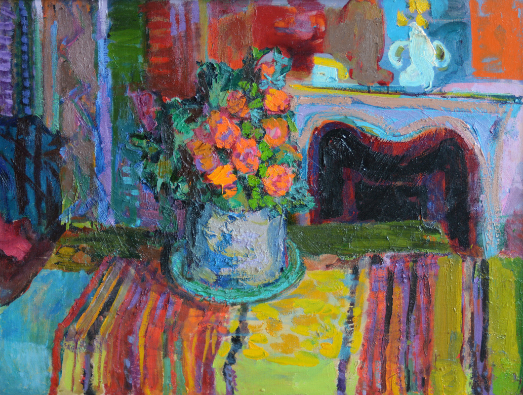 Nikolay Petrovich Glushchenko. Still life on a background of a fireplace