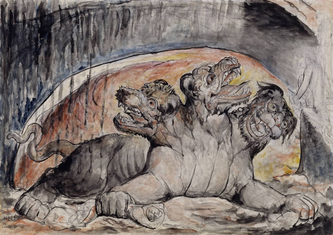 William Blake. Cerberus. Illustrations for "the divine Comedy"