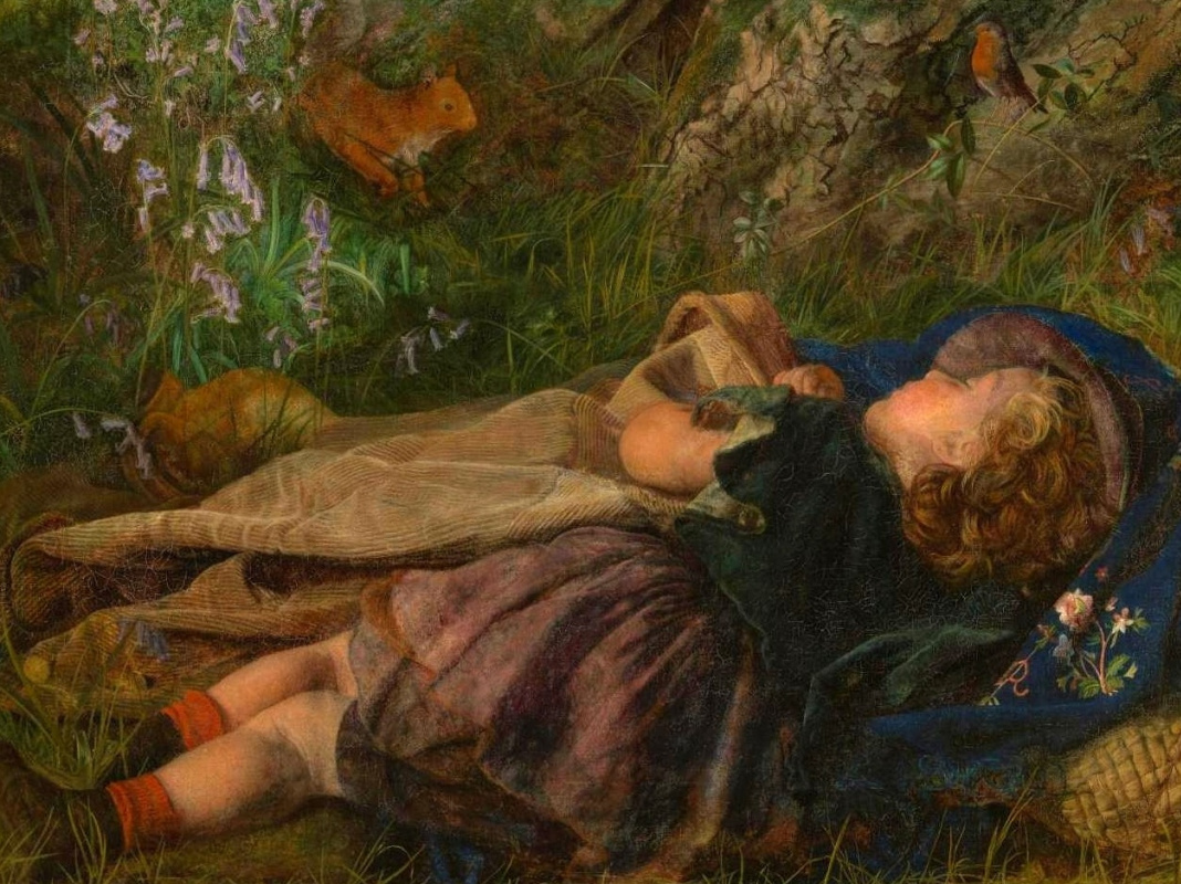 Arthur Hughes. The daughter of a woodcutter. Fragment. Sleep