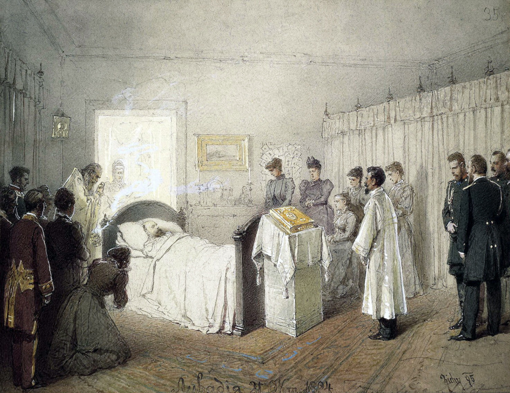 Михай Зичи. Панихида по Александру III в его спальне в Малом дворце в Ливадии