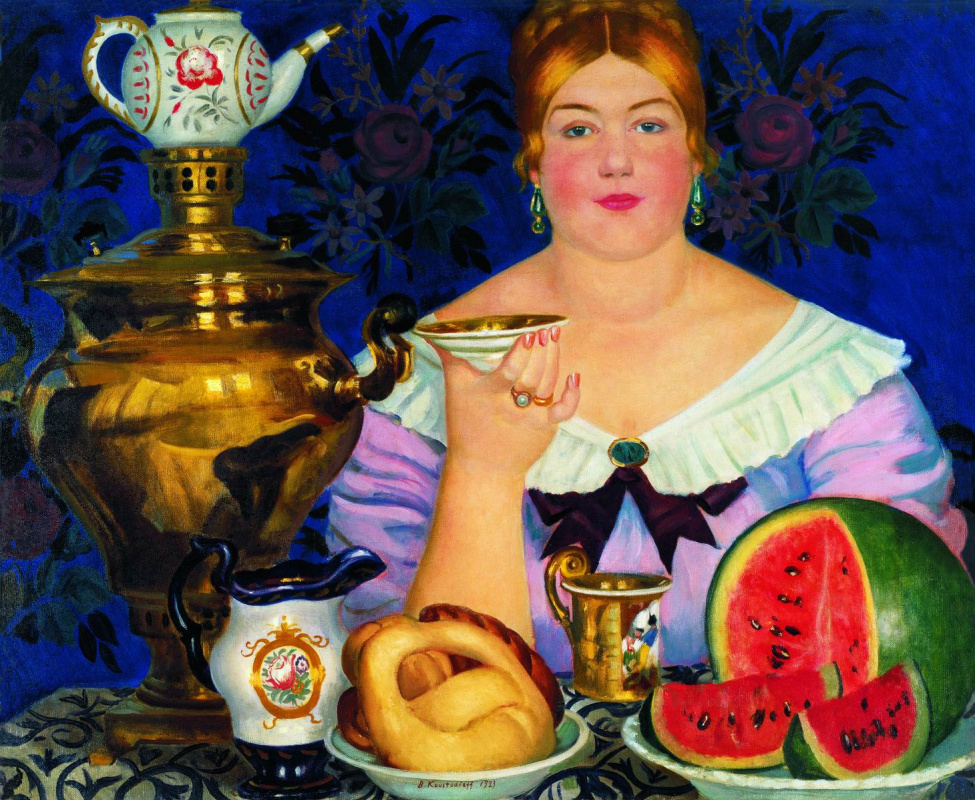 Boris Kustodiev. The merchant's wife drinking tea