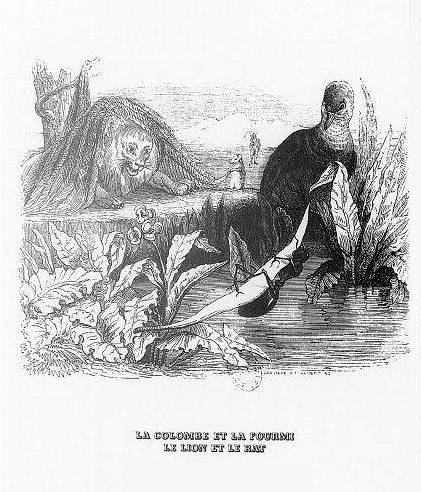 The Lion and the Mouse. The Ant and the Dove. Illustrations to the fables of Jean de Lafontaine