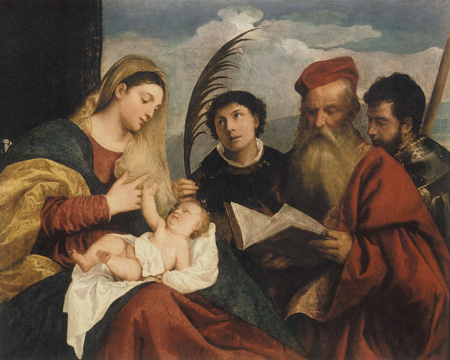 Titian Vecelli. Mary with child, St. Stephen, Saint Jerome and Saint Mauricien