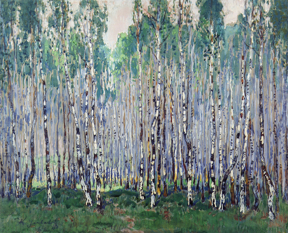 Konstantin Ivanovich Gorbatov. Spring in a birch grove. 1932 white