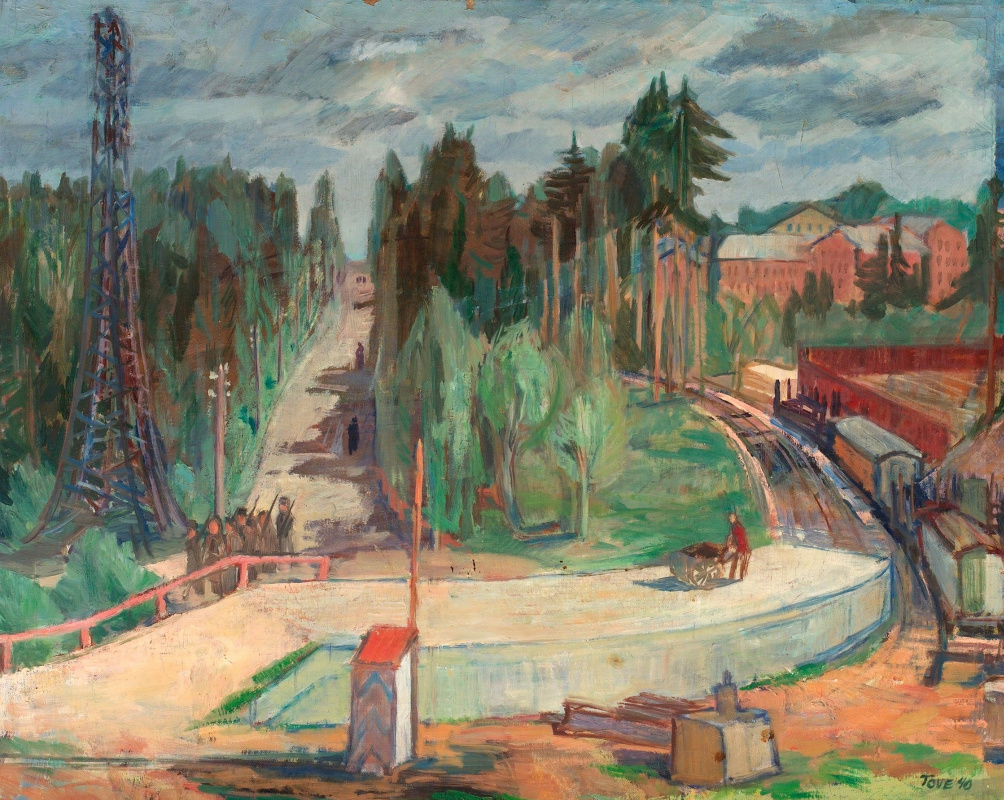 Tove Jansson. Forest landscape with train station