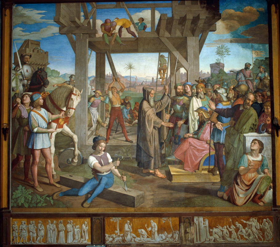 Johann Friedrich Overbeck. The frescoes of the villa Massimo, Tasso Hall: Peter of Amiens appoints Godfrey of Bouillon as the leader of the Christian army preparing for an attack on Jerusalem