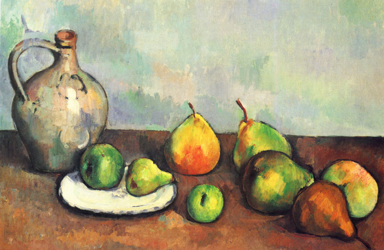 Paul Cezanne. Still life with jug and fruits
