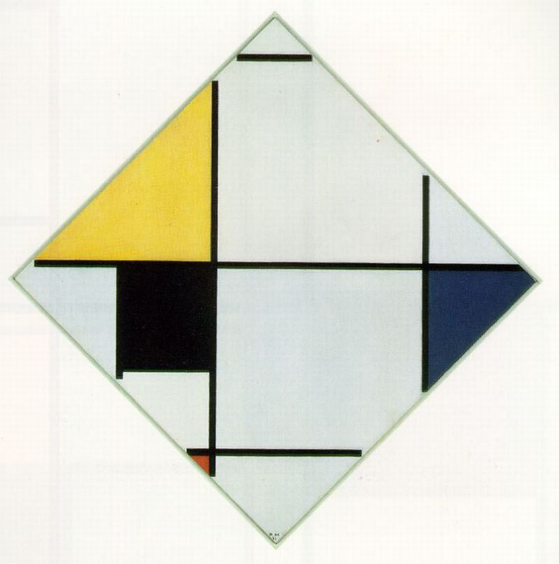 Piet Mondrian. Lozenge composition with yellow, black, blue, red and grey