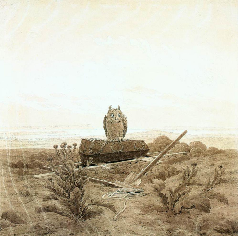 Caspar David Friedrich. Landscape with a coffin and an owl