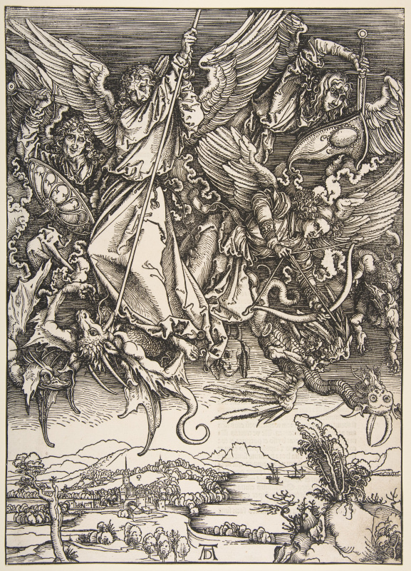 Albrecht Dürer. The battle of Archangel Michael with the dragon.From the series the Apocalypse.