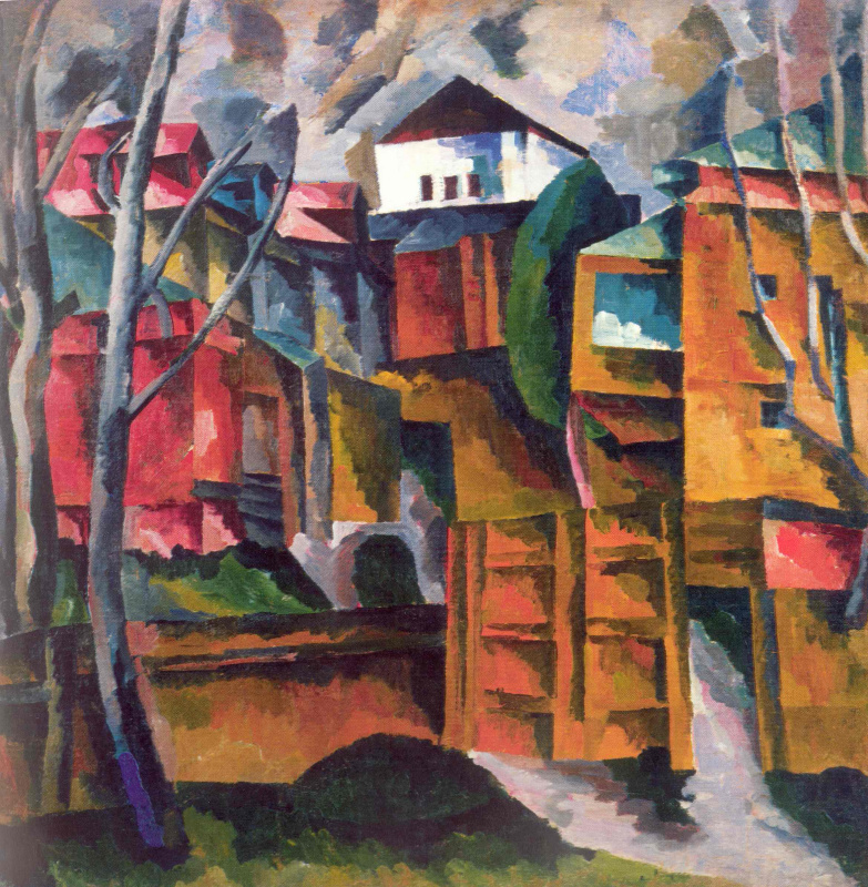 Aristarkh Lentulov. Landscape with a white house and yellow gate