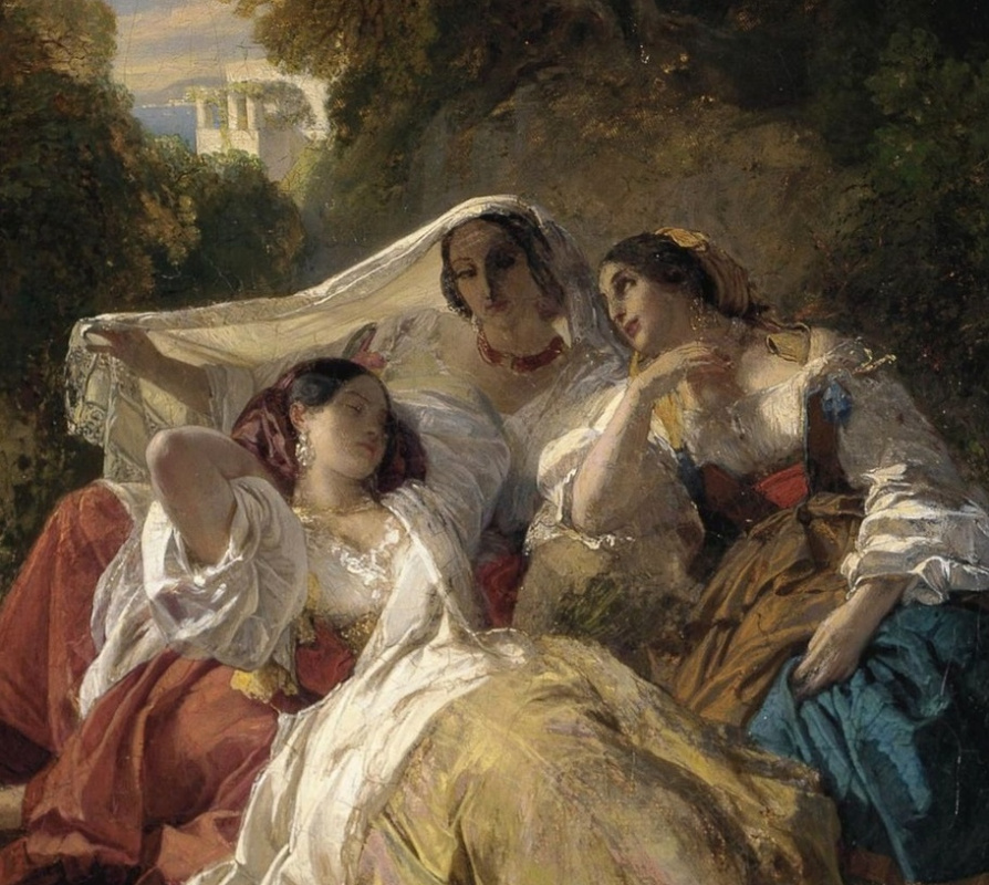 Franz Xaver Winterhalter. Siesta (Three girls in the shade of the trees). Fragment