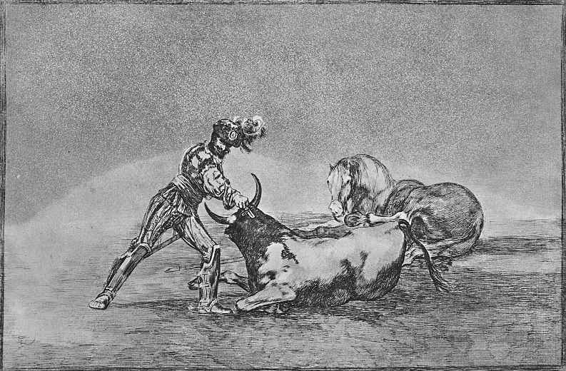 Francisco Goya. A series of "Tauromachia" worksheet 07: the origin of the harpoons or banderole