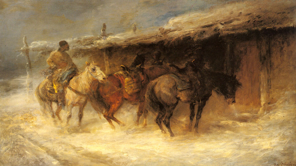 Emil Rau. Wallachian horseman in the snow