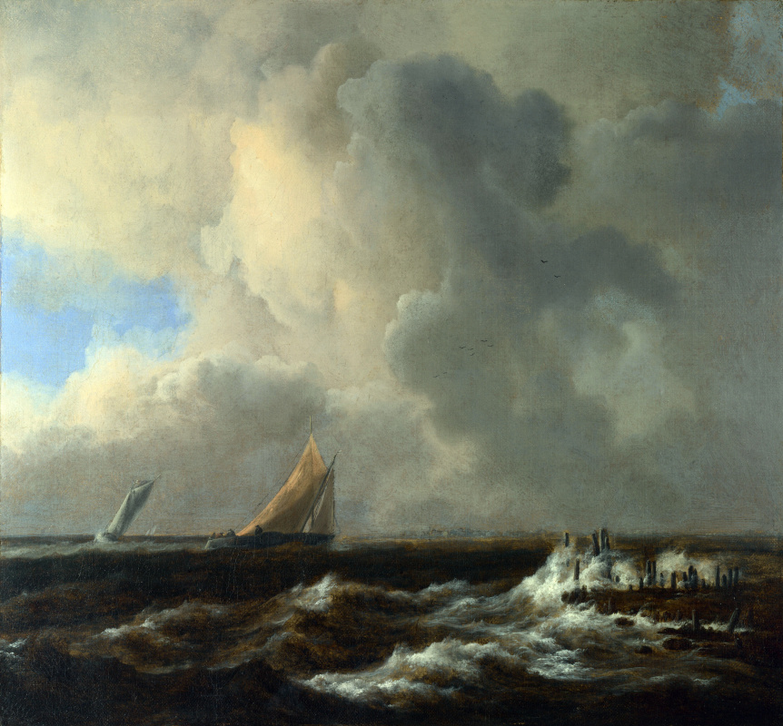 Jakob van Isaacs Ruisdael. Ships in the fresh sea breeze