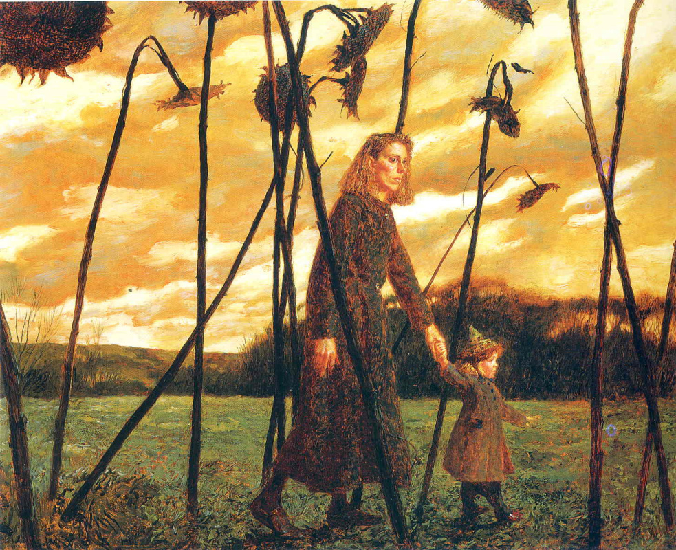 Jamie Wyeth. Giuliana and the sunflowers