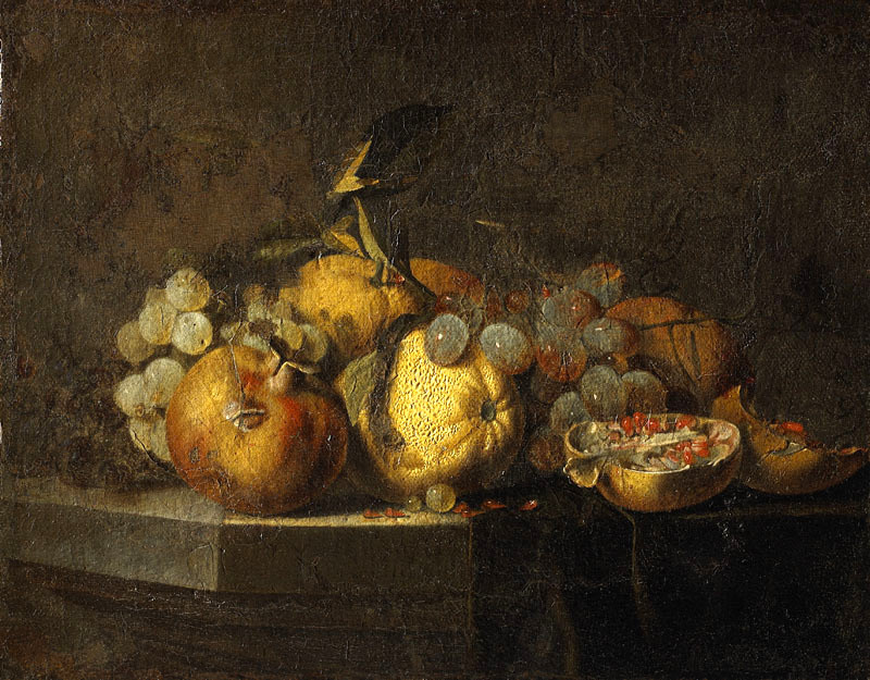 Willem van Aelst. Still life with grapes and pomegranate