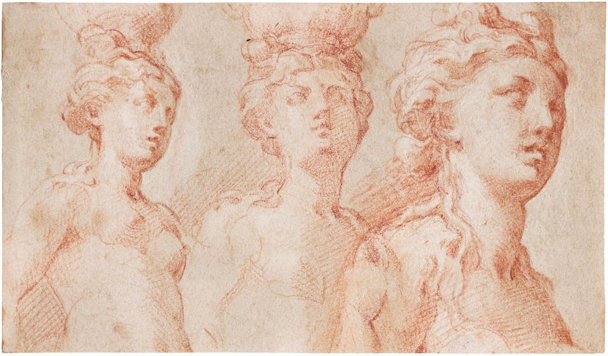 Francesco Parmigianino. Three studies of Nude female figures