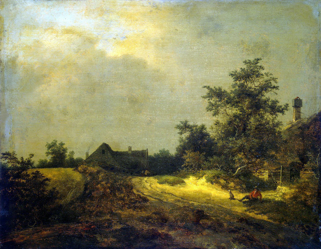 Jakob van Isaacs Ruisdael. Peasant houses in the dunes