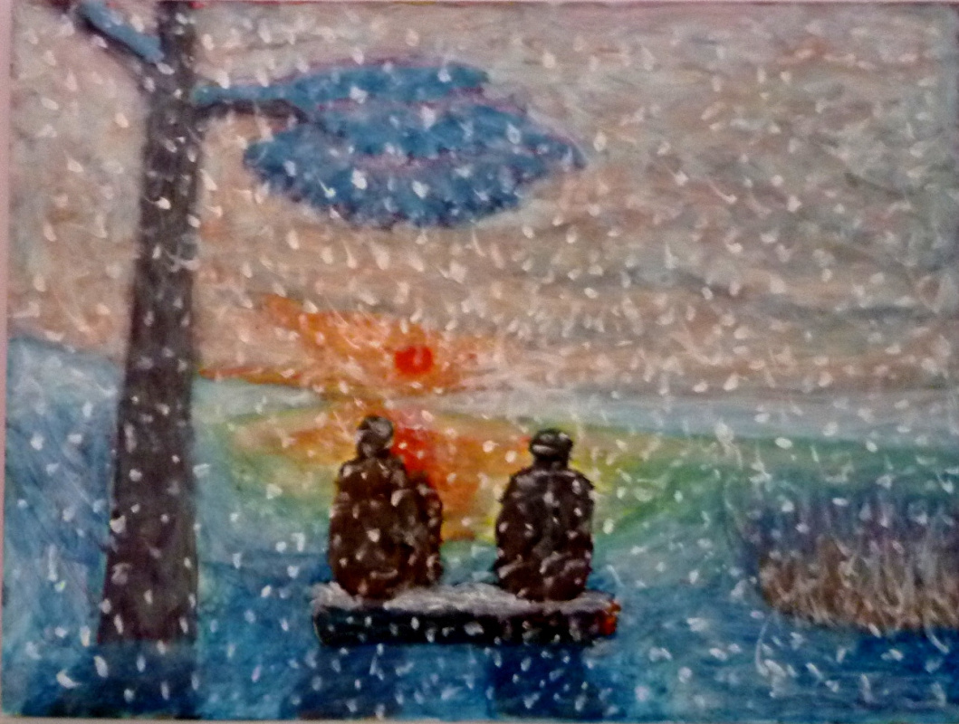 Andrey Victorovich Schekutev. THE SNOW AND THE SUNSET.hardboard oil