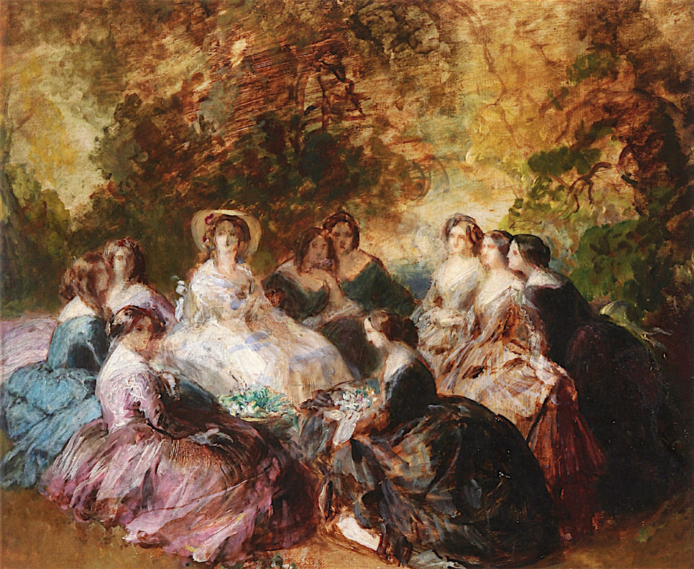 Franz Xaver Winterhalter. Empress Eugenie (Eugenie de Montijo) with their ladies. Sketch