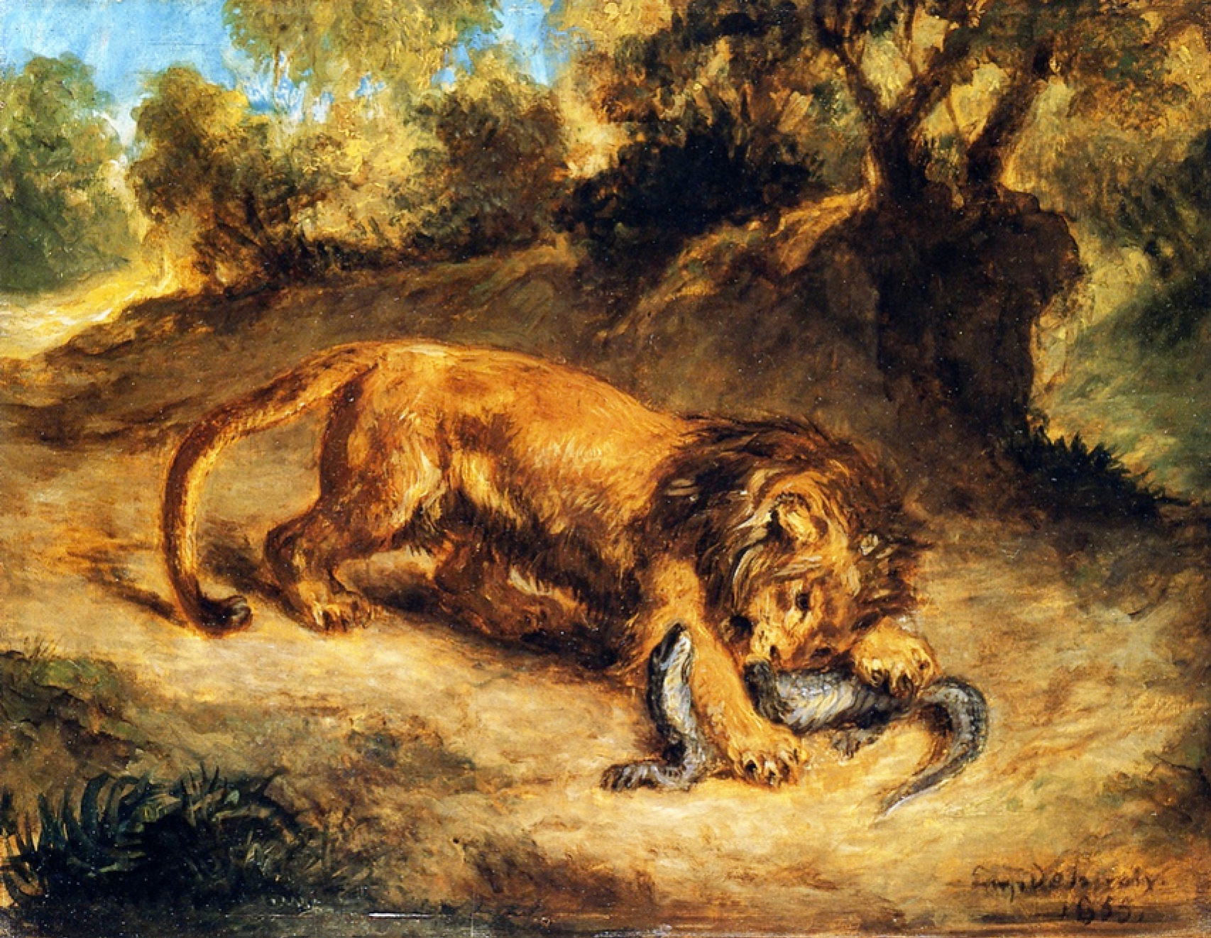 The lion and the lizard, 1855, 42×32 cm by Eugene Delacroix