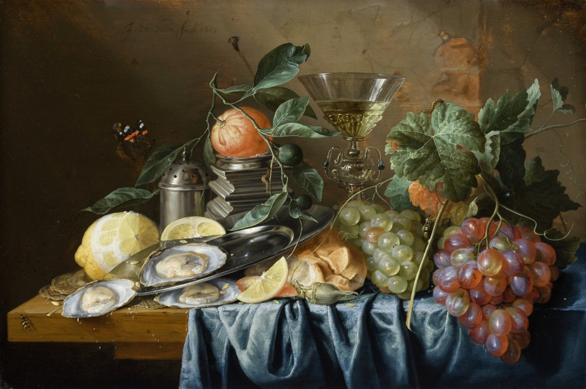 Jan Davids de Hem. Still life with oysters and grapes