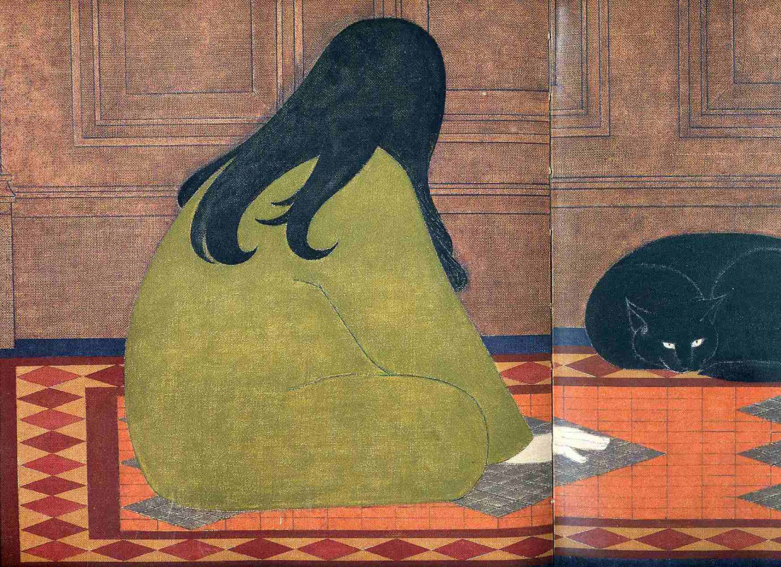 Will Barnet. Girl playing with a cat