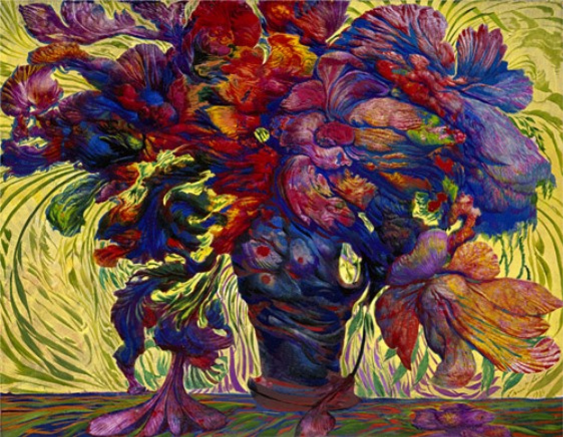 Ernst Fuchs Blumen gegen das Licht, 1984, 67×86 cm: Werkbeschreibung