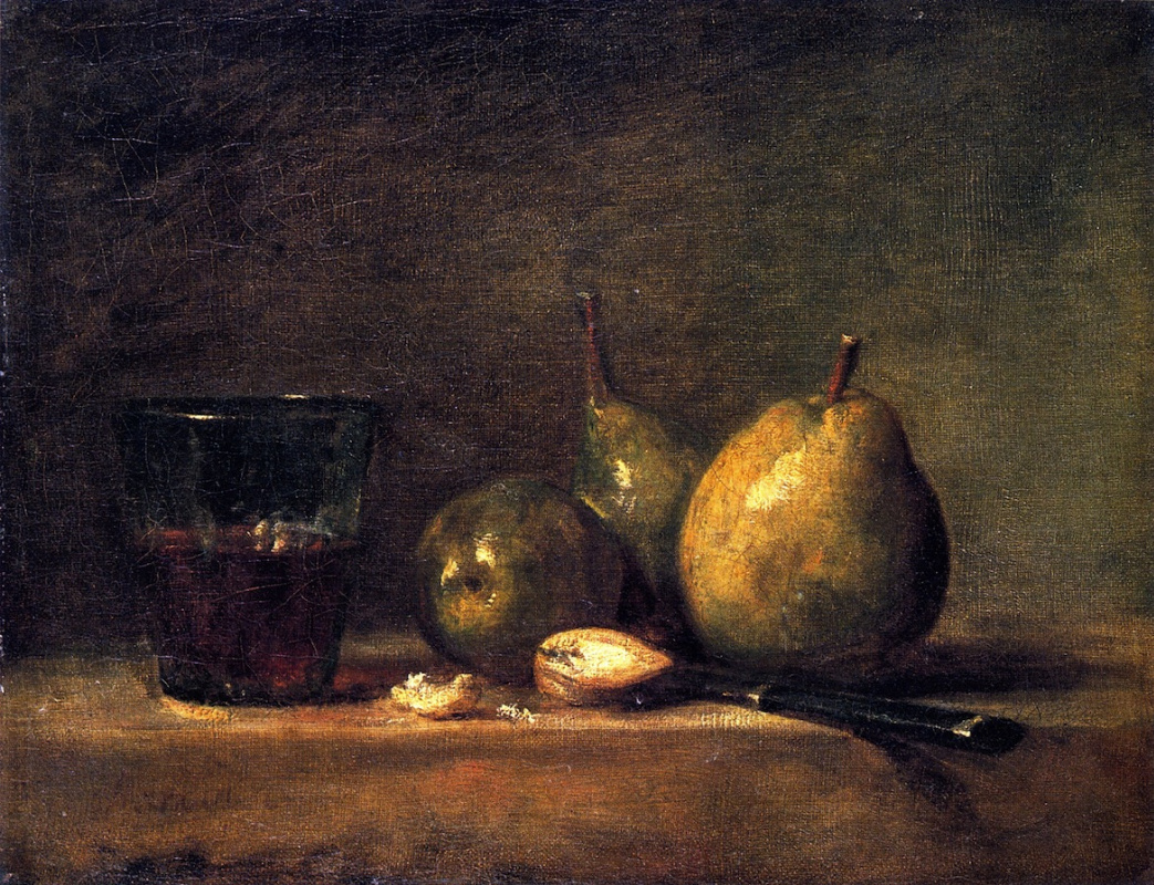 Pears, walnuts and glass of wine