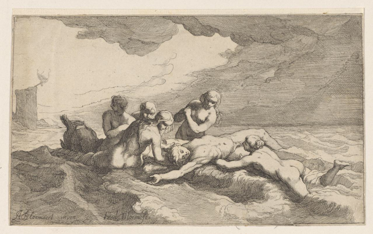 Unknown artist. Nymphs find the body of Leander