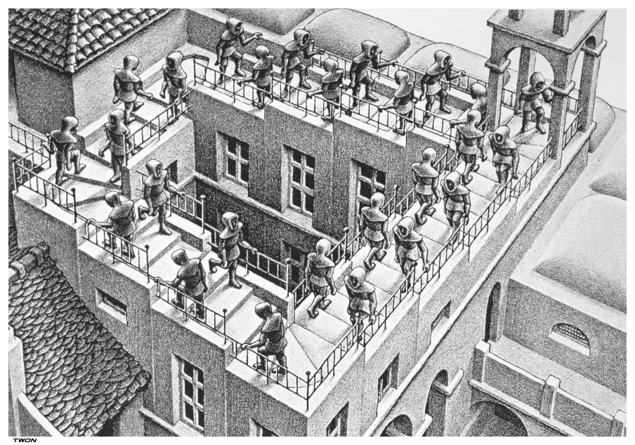 Maurits Cornelis Escher. Ascent and descent. Fragment
