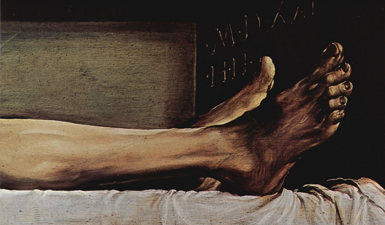 Hans Holbein The Younger. Dead Christ in the tomb. Fragment