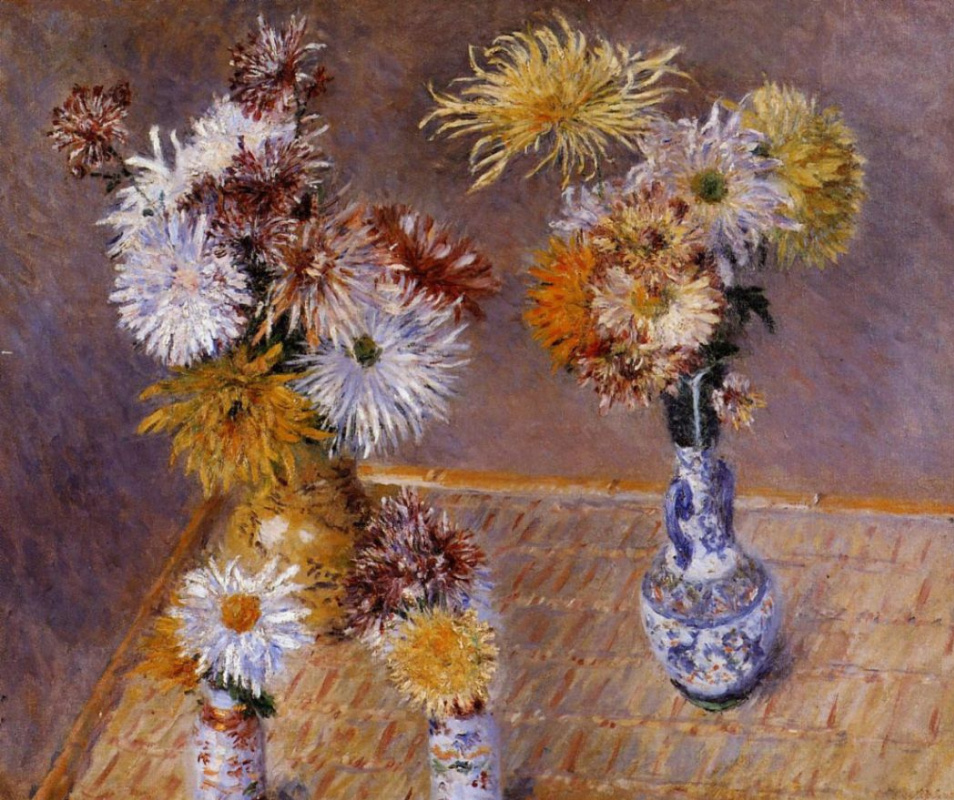 Gustave Caillebotte. Four vases of chrysanthemums
