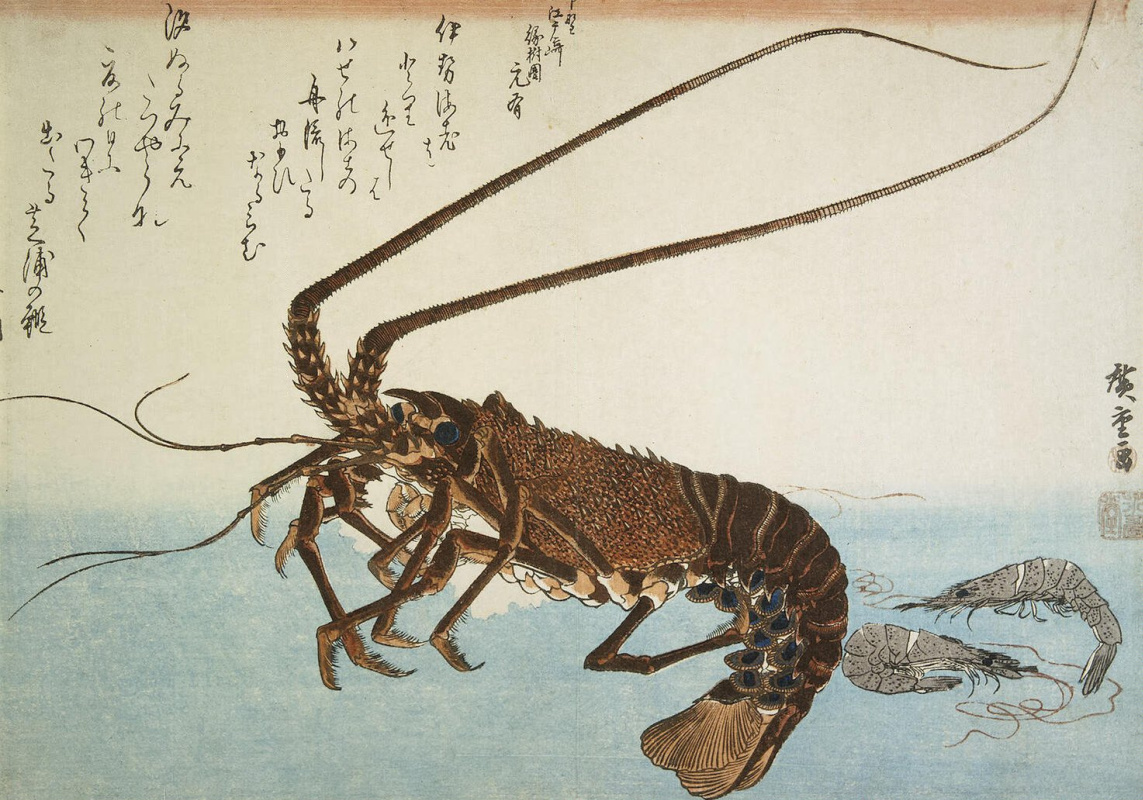 Утагава Хиросигэ. Омар и креветки. Серия "Рыбы"