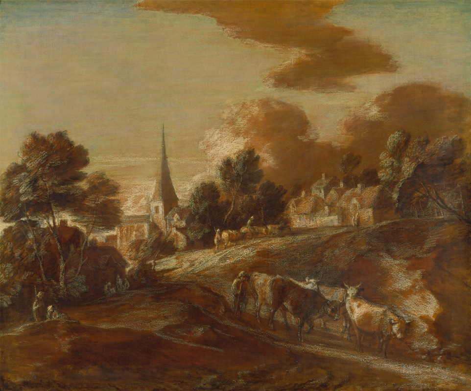 Thomas Gainsborough. Paesaggio con villaggio e gregge