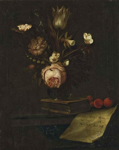 Otto Marceus van Scriec. Tulip, carnation, daffodil in a vase