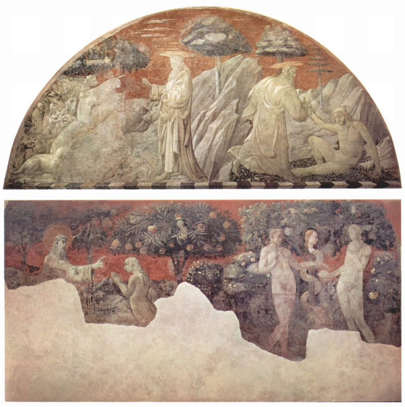 Paolo Uccello. The creation of animals and Creation of Adam. Snippet: the Creation of eve and original sin. The cycle of frescoes on the Genesis of the Church of Santa
