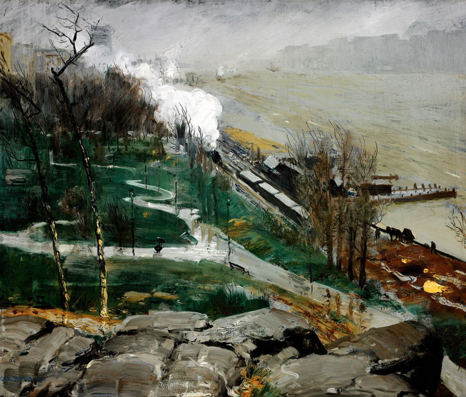 George Wesley Bellows. 在河上下雨