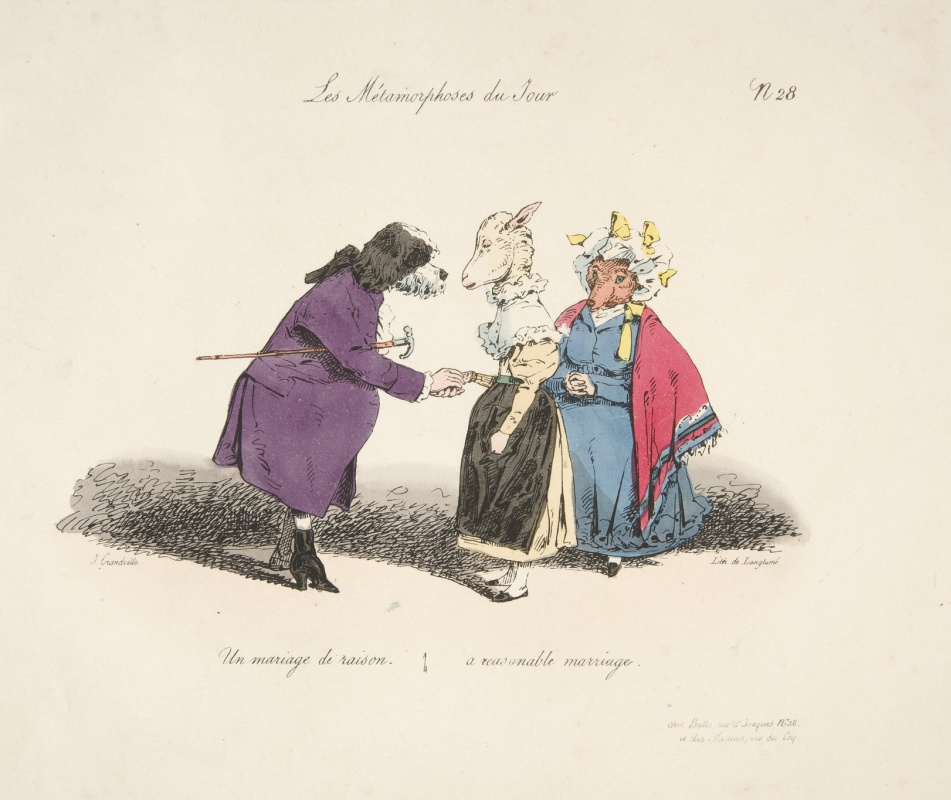 Jean Ignace Isidore Gérard Grandville. Reasonable marriage. The series "Metamorphoses of the day"