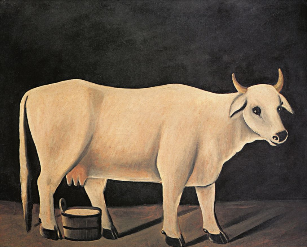 Niko Pirosmani (Pirosmanashvili). White cow on a black background